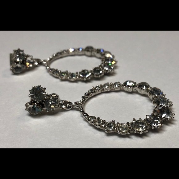 Vintage ORA Rhinestone Silver Tone Clip Earrings - Picture 3 of 8